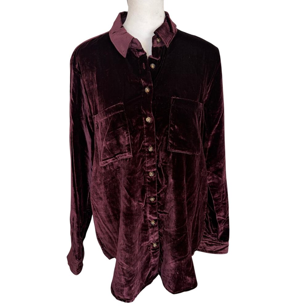 Maeve Anthropologie Burgundy Velvet Button Down Top Womens Size 6 NEW